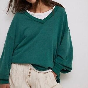 We The Free People Venice V-Neck Sweatshirt Size S Green